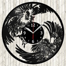 Vinyl Record Clock Fighting Roosters