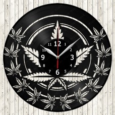 Vinyl Record Clock Ganja Leaf