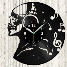 Vinyl Record Clock Skull Headphones
